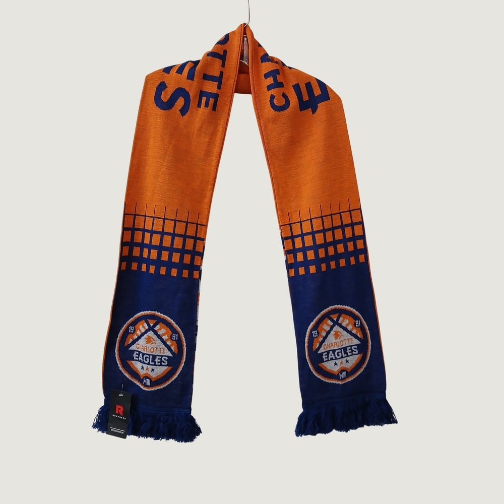 Ruffneck Charlotte Eagles Soccer Scarf Orange Blue Knit Fringed Fan Gear NWT